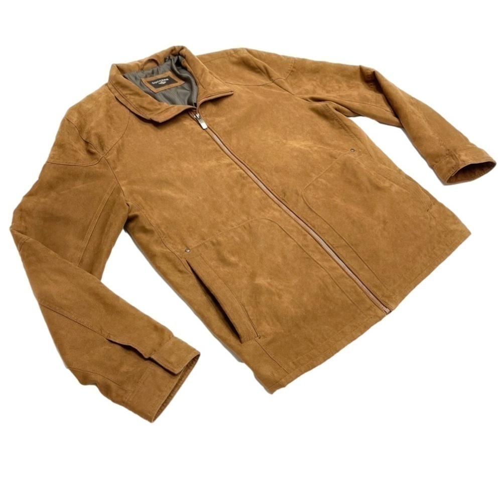 SOLD 🔴 Dockers zip up light jacket cognac tan brown suede like size XL - Picture 3 of 15